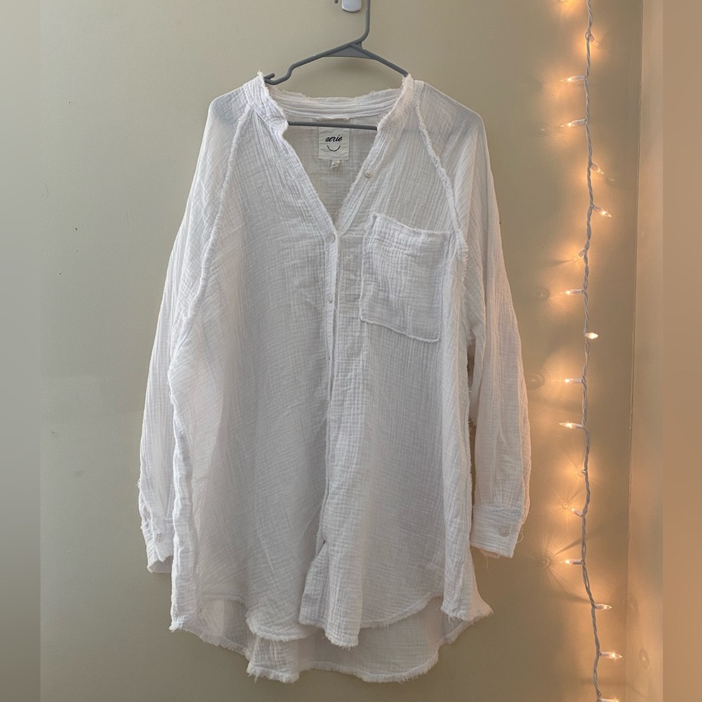 Aerie Pool to Party White Button Up Coverup